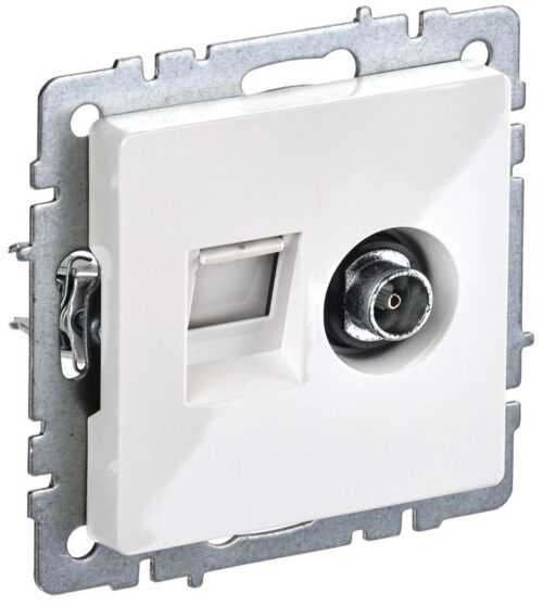 Розетка компьютерная + телевизионная 2-м Brite РТВ/РК12-БрБ RJ45 кат.5E + TV механизм бел