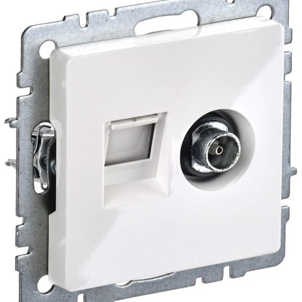 Розетка компьютерная + телевизионная 2-м Brite РТВ/РК12-БрБ RJ45 кат.5E + TV механизм бел