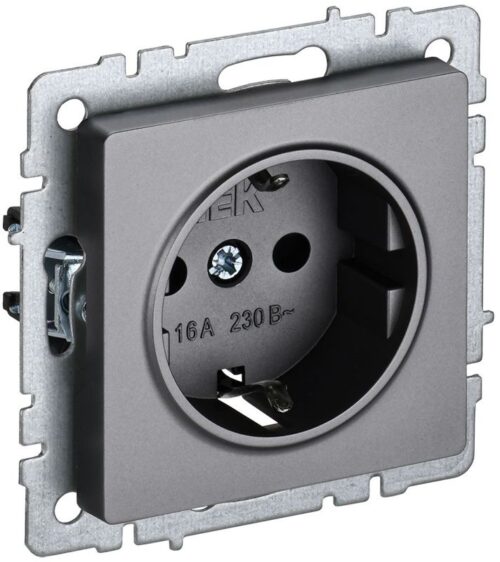 Розетка 1-м СП BRITE РС14-1-0-БрС 16А с заземл. защ. шторки механизм сталь