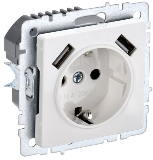 Розетка BRITE РЮш10-1-БрБ 16А с USB A+A 2.1А с заземл. защ. шторки механизм бел