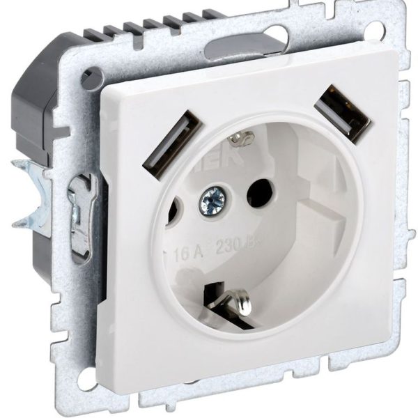 Розетка BRITE РЮш10-1-БрБ 16А с USB A+A 2.1А с заземл. защ. шторки механизм бел