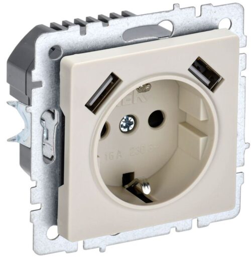 Розетка BRITE РЮш10-2-БрКр 16А с USB A+A 3.1А с заземл. защ. шторки механизм беж