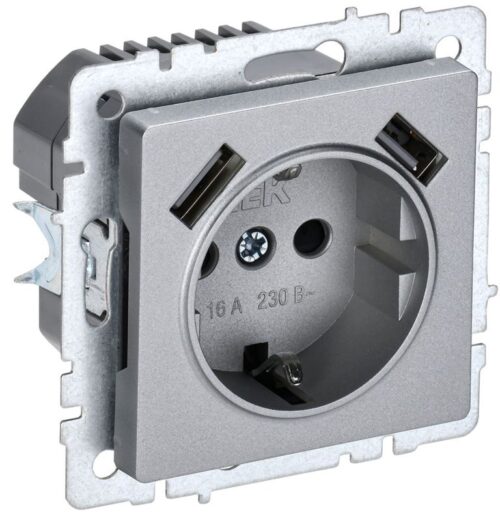 Розетка BRITE РЮш10-2-БрА 16А с USB A+A 3.1А с заземл. защ. шторки механизм алюм
