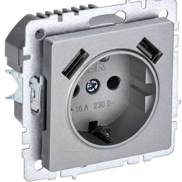 Розетка BRITE РЮш10-2-БрА 16А с USB A+A 3.1А с заземл. защ. шторки механизм алюм