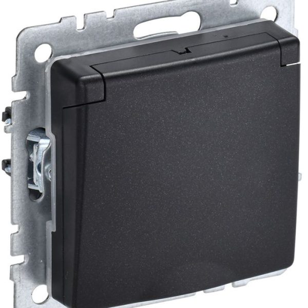 Розетка BRITE РСбш10-3-44-БрЧ 16А IP44 с заземл. защ. шторки с крышкой механизм черн
