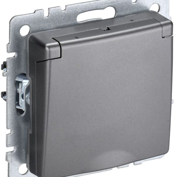 Розетка BRITE РСбш10-3-44-БрС 16А IP44 с заземл. защ. шторки с крышкой механизм сталь