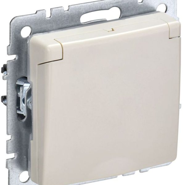Розетка BRITE РСбш10-3-БрКр 16А IP20 с заземл. защ. шторки с крышкой механизм беж