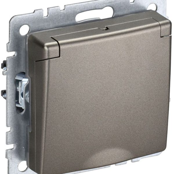Розетка BRITE РСбш10-3-БрШ 16А IP20 с заземл. защ. шторки с крышкой механизм шампань