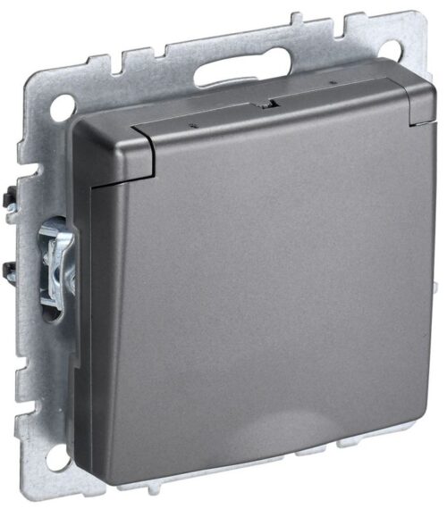 Розетка BRITE РСбш10-3-БрС 16А IP20 с заземл. защ. шторки с крышкой механизм сталь