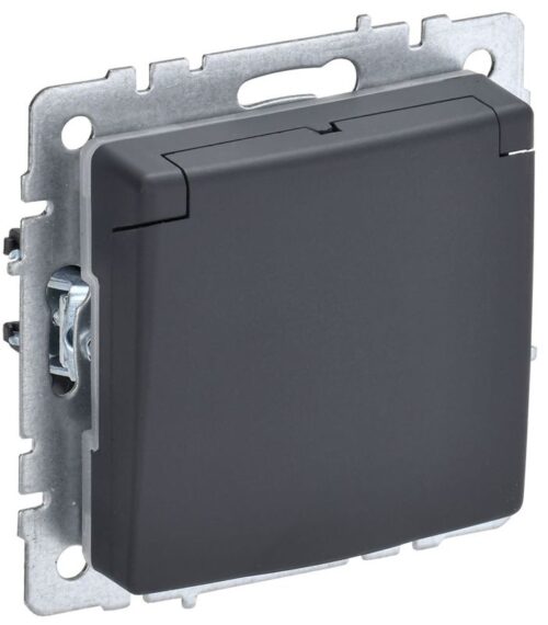 Розетка BRITE РСбш10-3-БрГ 16А IP20 с заземл. защ. шторки с крышкой механизм графит