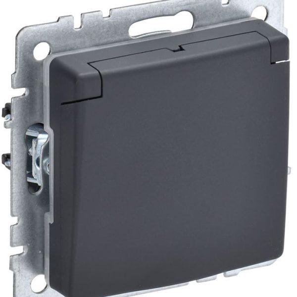 Розетка BRITE РСбш10-3-БрГ 16А IP20 с заземл. защ. шторки с крышкой механизм графит