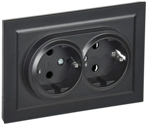 Розетка 2-м СП BRITE РС12-3-БрЧ 16А в сборе с заземл. без защ. шторок черн