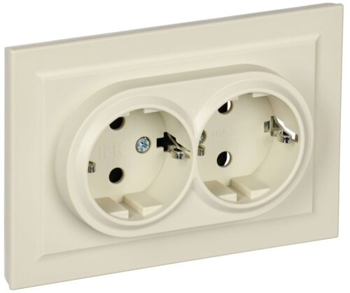 Розетка 2-м СП BRITE РС12-3-БрКр 16А в сборе с заземл. без защ. шторок беж