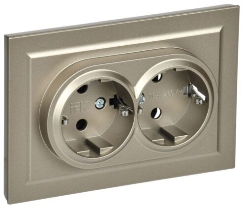 Розетка 2-м СП BRITE РС12-3-БрШ 16А в сборе с заземл. без защ. шторок шампань