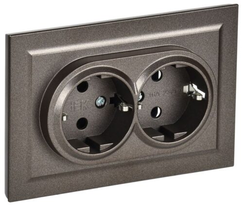 Розетка 2-м СП BRITE РС12-3-БрТБ 16А в сборе с заземл. без защ. шторок бронза