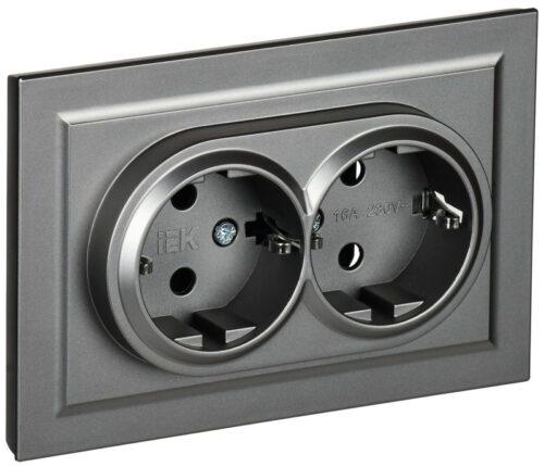 Розетка 2-м СП BRITE РС12-3-БрС 16А в сборе с заземл. без защ. шторок сталь
