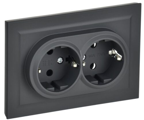 Розетка 2-м СП BRITE РС12-3-БрГ 16А в сборе с заземл. без защ. шторок графит