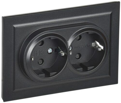 Розетка 2-м СП BRITE РСш12-3-БрЧ 16А в сборе с заземл. защ. шторки черн