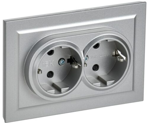 Розетка 2-м СП BRITE РСш12-3-БрА 16А в сборе с заземл. защ. шторки алюм