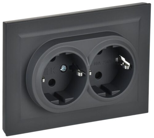 Розетка 2-м СП BRITE РСш12-3-БрГ 16А в сборе с заземл. защ. шторки графит