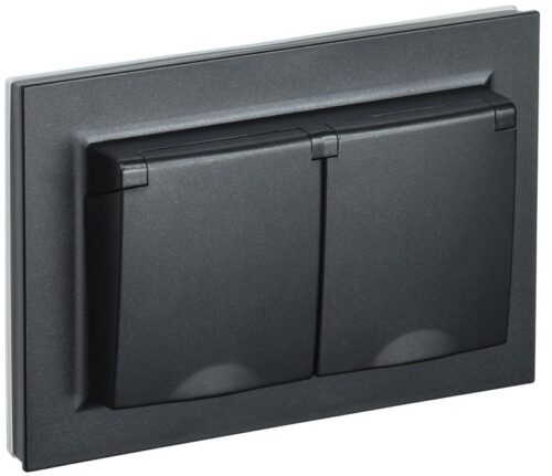 Розетка 2-м СП BRITE РСбш12-3-44-БрЧ 16А в сборе IP44 с крышкой черн