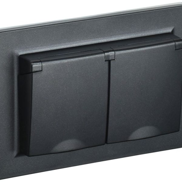 Розетка 2-м СП BRITE РСбш12-3-44-БрЧ 16А в сборе IP44 с крышкой черн