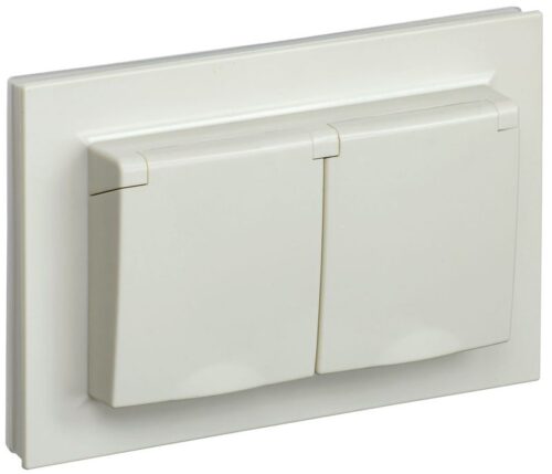 Розетка 2-м СП BRITE РСбш12-3-44-БрКр 16А в сборе IP44 с крышкой беж