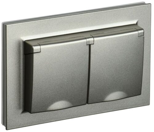 Розетка 2-м СП BRITE РСбш12-3-44-БрШ 16А в сборе IP44 с крышкой шампань