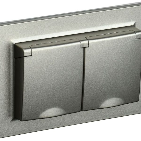 Розетка 2-м СП BRITE РСбш12-3-44-БрШ 16А в сборе IP44 с крышкой шампань