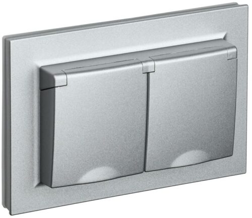 Розетка 2-м СП BRITE РСбш12-3-44-БрА 16А в сборе IP44 с крышкой алюм