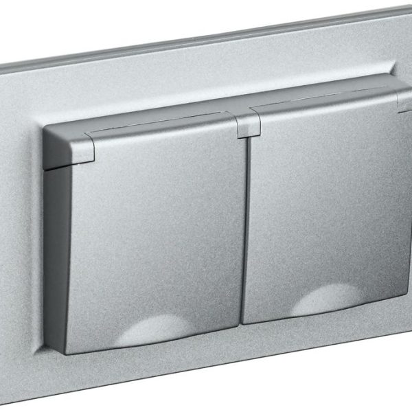Розетка 2-м СП BRITE РСбш12-3-44-БрА 16А в сборе IP44 с крышкой алюм