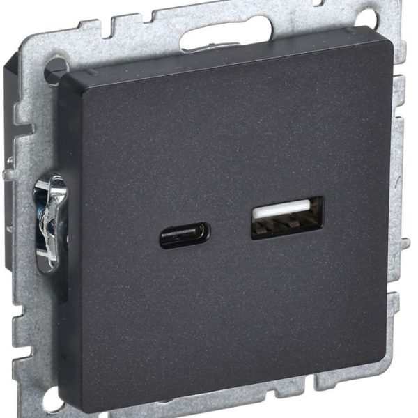 Розетка BRITE USB A+C 18Вт РЮ11-1-БрЧ механизм черн