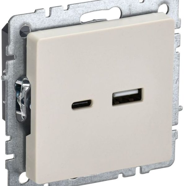 Розетка BRITE USB A+C 18Вт РЮ11-1-БрКр механизм беж