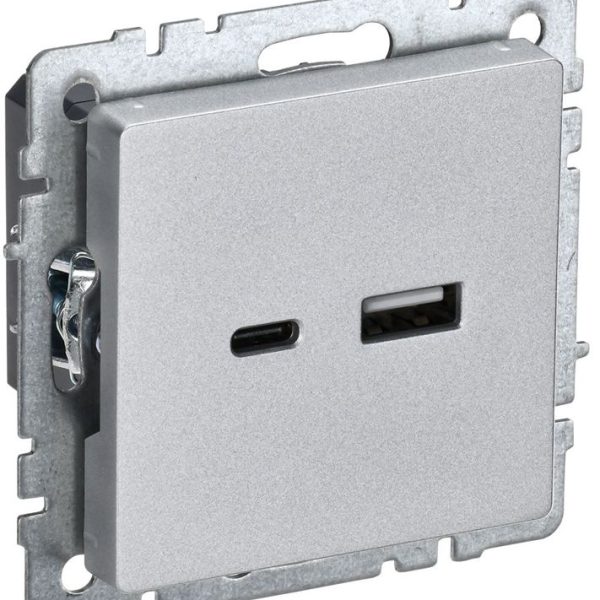Розетка BRITE USB A+C 18Вт РЮ11-1-БрА механизм алюм