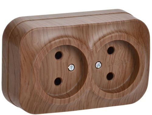 Розетка 2-м ОП GLORY РС22-2-ХД 10А без заземл. дуб