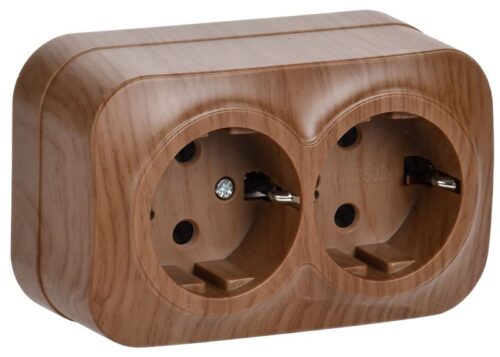 Розетка 2-м ОП GLORY РС22-3-ХД 16А с заземл. дуб