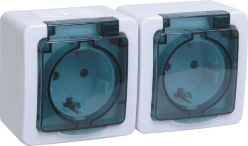 Розетка 2-м ОП Гермес Plus РСб22-3-ГПБд 16А IP54 с заземл. с дым. крышкой бел