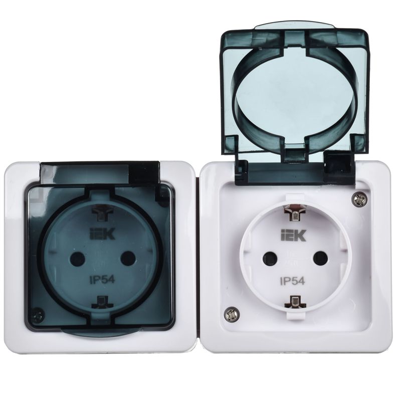 Розетка 2-м ОП Гермес Plus РСб22-3-ГПБд 16А IP54 с заземл. с дым. крышкой бел — изображение 2