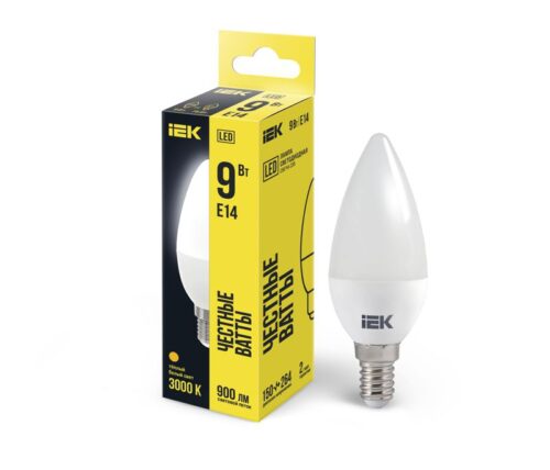 Лампа светодиодная C35 9Вт свеча 3000К E14 230В