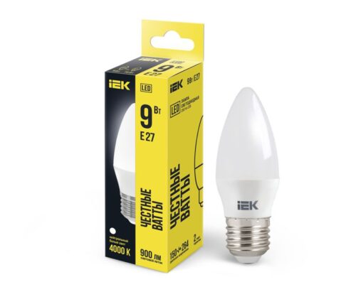 Лампа светодиодная 9Вт C35 свеча 4000К нейтр. бел. E27 230В