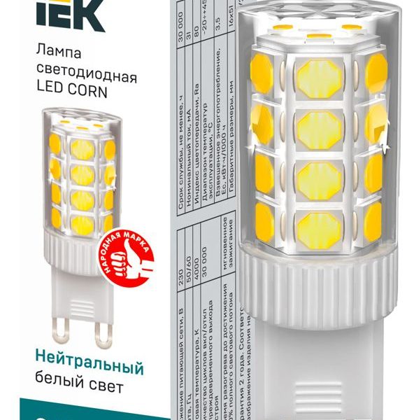 Лампа светодиодная Corn 3.5Вт капсульная 4000К нейтр. бел. G9 230В керамика