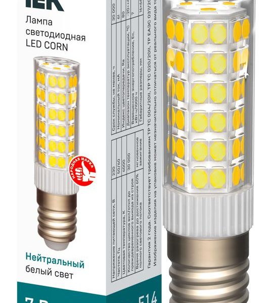 Лампа светодиодная Corn 7Вт капсульная 4000К нейтр. бел. E14 230В керамика