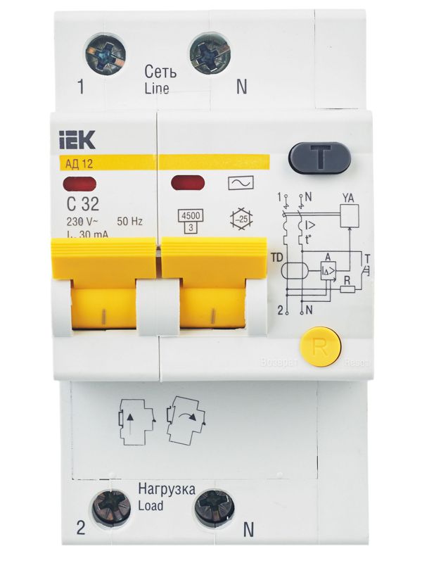 Выключатель автоматический дифференциального тока 2п C 32А 30мА тип AC 4.5кА АД-12 — изображение 2