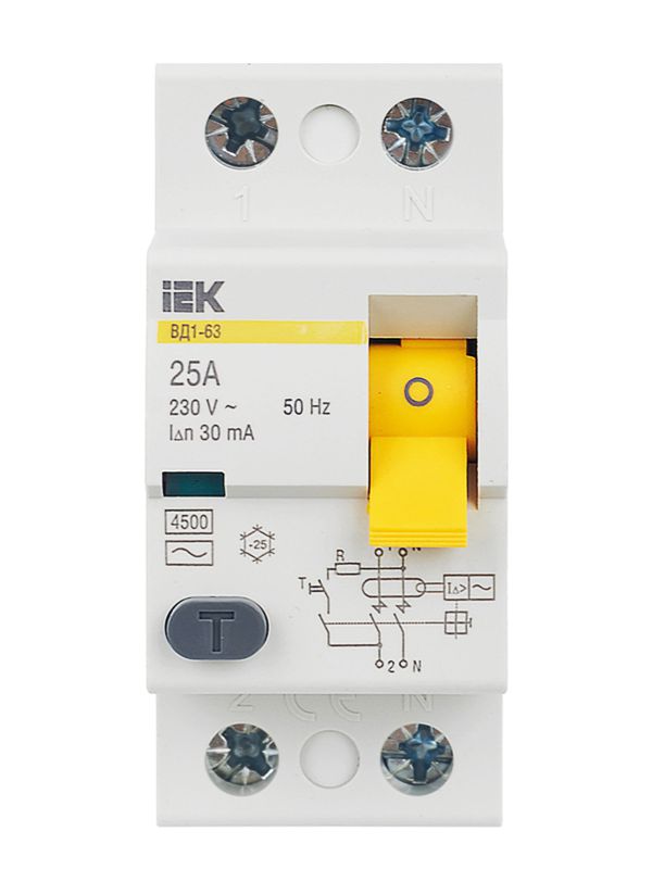 Выключатель дифференциального тока 2п 25А 30мА тип AC ВД1-63 — изображение 2
