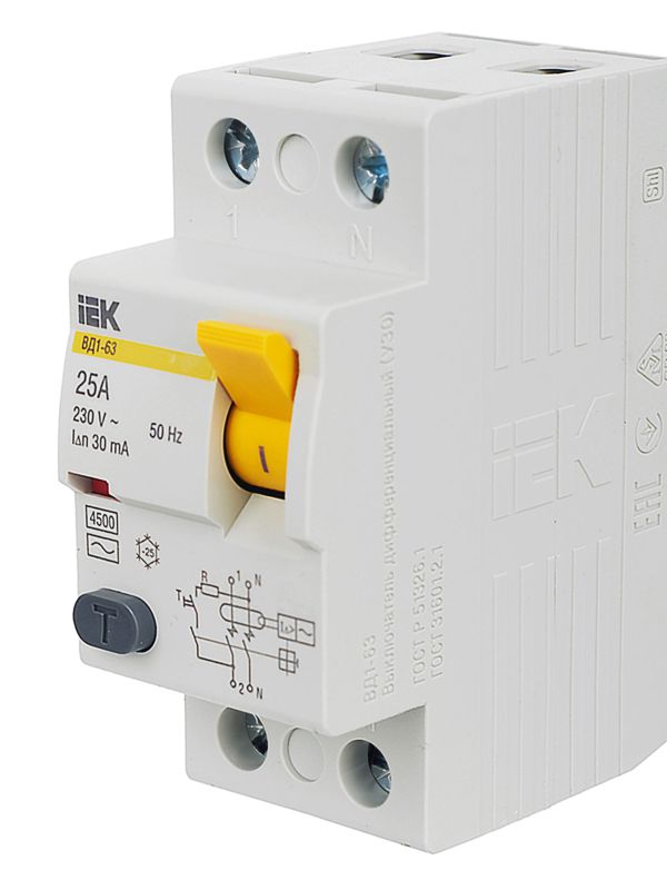 Выключатель дифференциального тока 2п 25А 30мА тип AC ВД1-63 — изображение 8