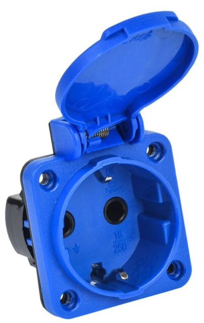 Розетка панельная MAGNUM 2P+PE 16А IP44 РП11-3 с защ. крышкой с заземл. син