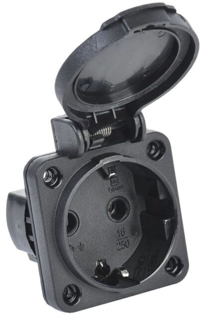 Розетка панельная MAGNUM 2P+PE 16А IP54 РП14-3 с защ. крышкой с заземл. черн