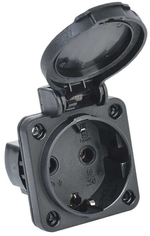 Розетка панельная MAGNUM 2P+PE 16А IP54 РП14-3 с защ. крышкой с заземл. черн