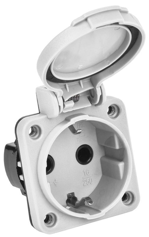 Розетка панельная MAGNUM 2P+PE 16А IP54 РП13-3 с защ. крышкой с заземл. сер