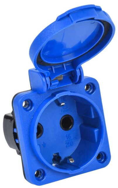 Розетка панельная MAGNUM 2P+PE 16А IP54 РП12-3 с защ. крышкой с заземл. син